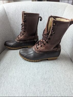 L.L. Bean Brown and Dark Brown Shearling-Lined Waterproof Duck Boots